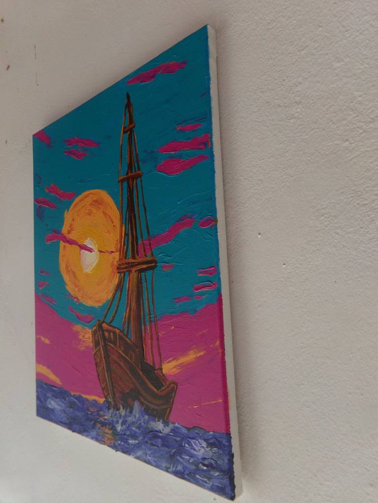 Original Art Deco Boat Painting by christos papanastasiou