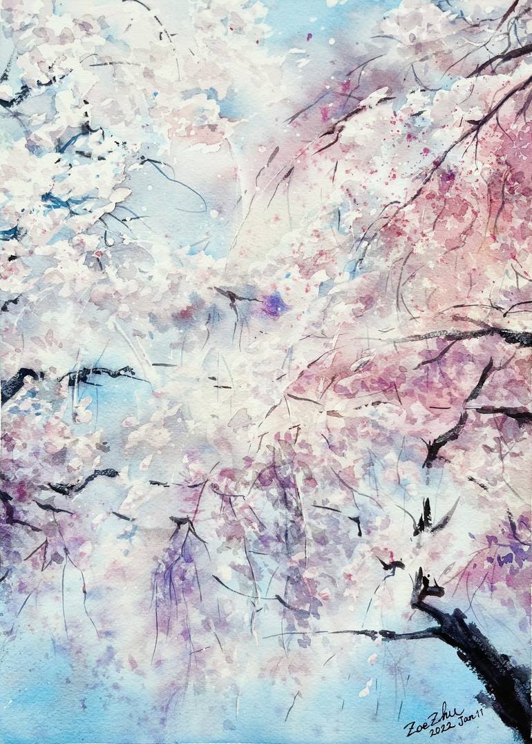 Sakurafubuki Painting by Zoe Zhu | Saatchi Art