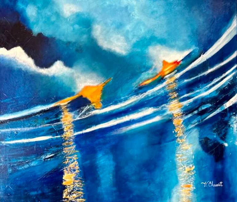 Original Abstract Painting by Veronica Chauvet | Abstract Art on Canvas | Sun and Sea