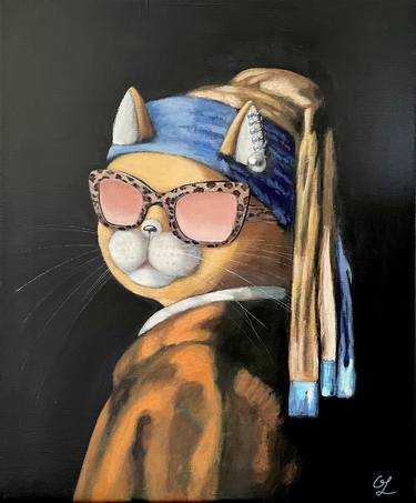 Cat with a Pearl Earring - acrylic painting, famous artist quote thumb