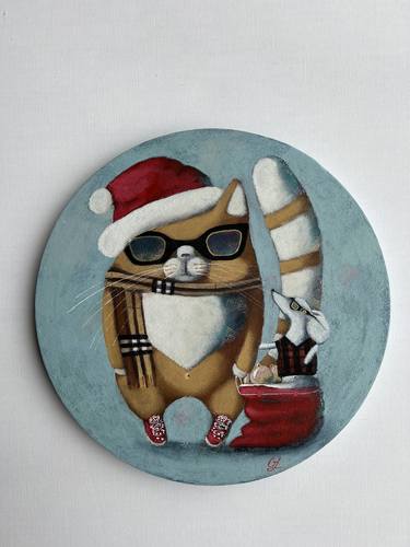 Christmas party - acrylic painting, fashion, cat thumb