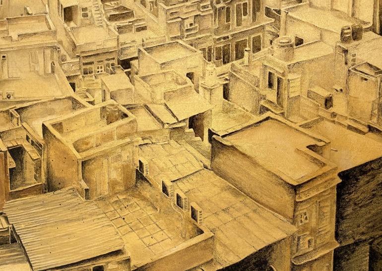 Original Abstract Cities Painting by Maria Mitsumori