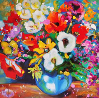 Original Abstract Floral Paintings by Angie Wright