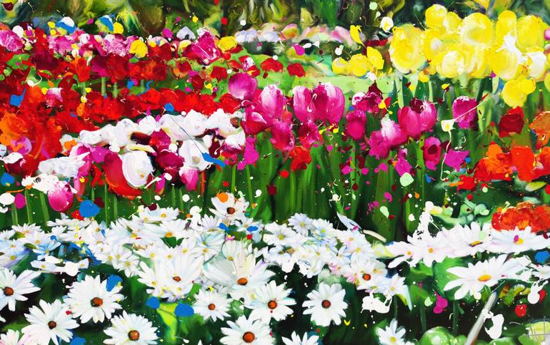Original Floral Painting by Angie Wright | Abstract Expressionism Art on Canvas | your love made the flowers grow - Spring Flowers Landscape