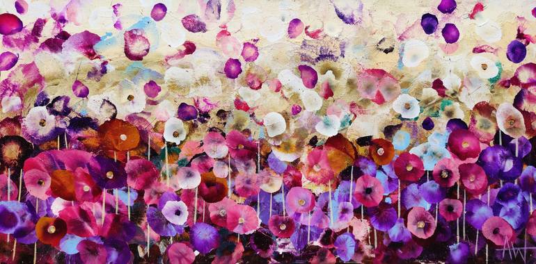 Petals on the Wind - Abstract Floral Landscape Original Painting by angie wright