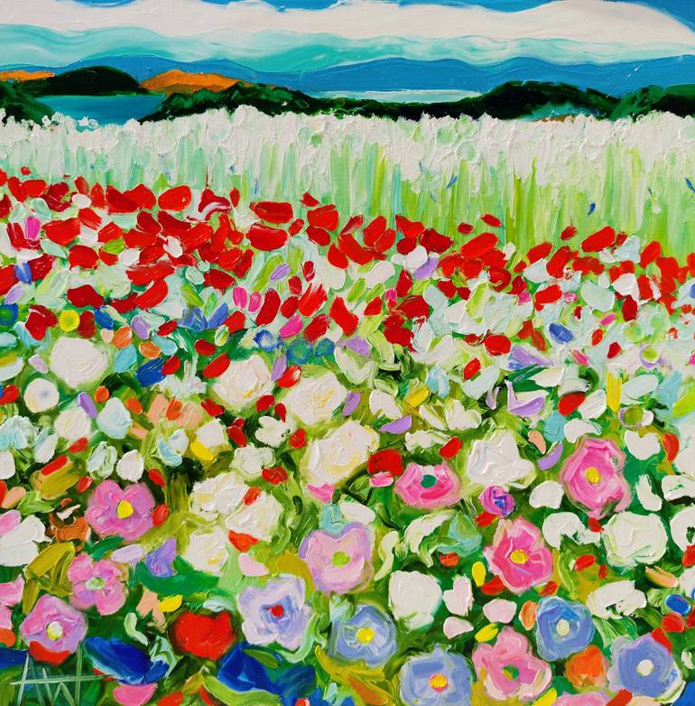 Original Landscape Painting by Angie Wright | Abstract Art on Canvas | somewhere i'd rather be - Colorful Abstract Floral Landscape