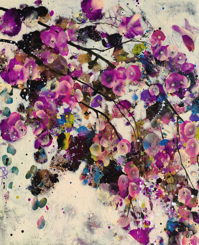 Original Nature Painting by Angie Wright | Abstract Art on Canvas | Beautiful Disorder - Large Pink and Gold Abstract Floral