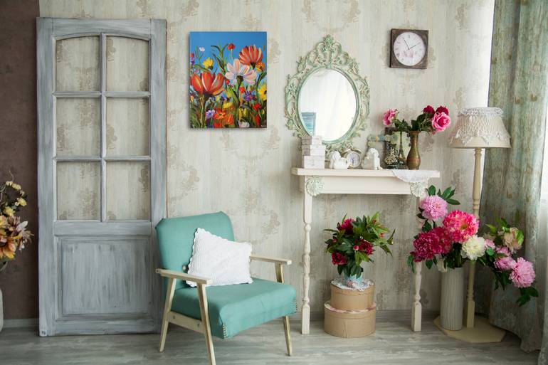 Original Art Deco Floral Painting by Maria Moretti