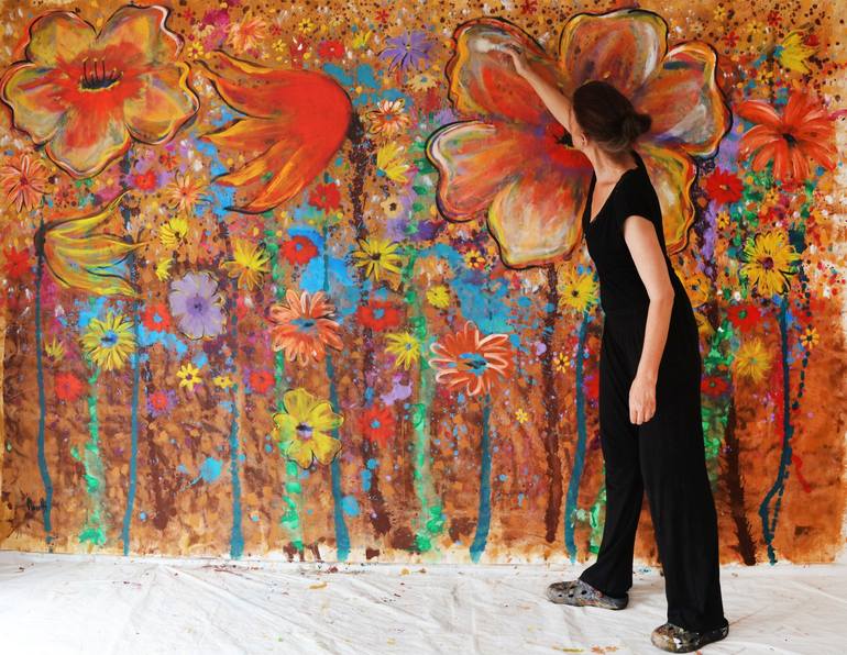 Original Modern Floral Painting by Maria Moretti