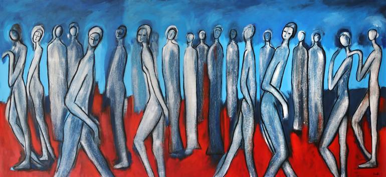 Original People Painting by Maria Moretti  Art Deco Art on Canvas  Red carpet  Figurative art
