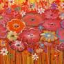 Red flower meadow: Floral painting: Detail