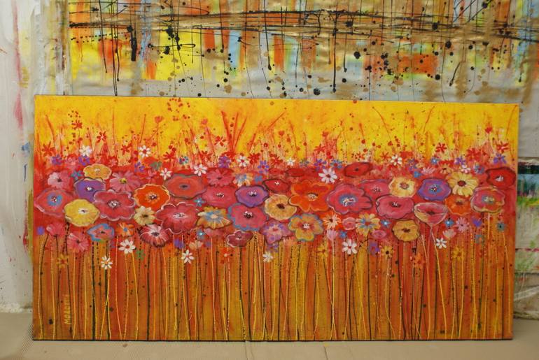 Original Art Deco Floral Painting by Maria Moretti