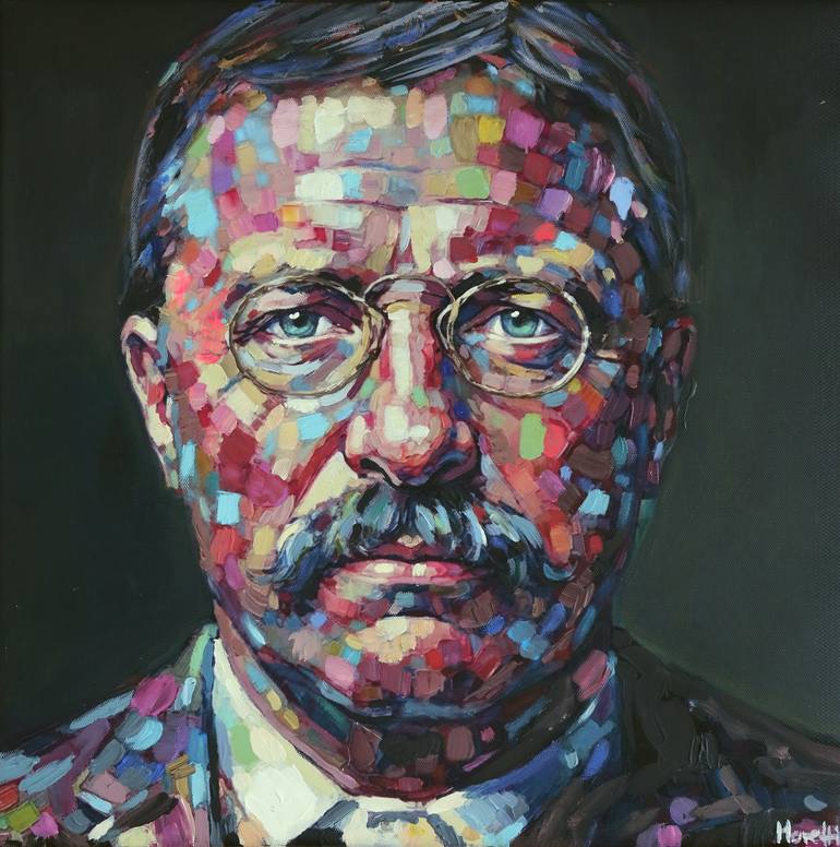 Original Pop CultureCelebrity Painting by Maria Moretti Baroque Art on Canvas Theodore Roosevelt realistic pop art painting