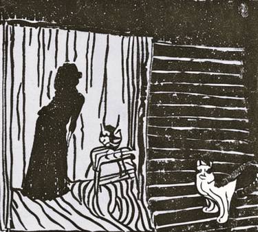 Print making- The Lady and her cat thumb