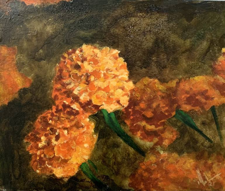 Image of Orange Hydrangeas in a painting