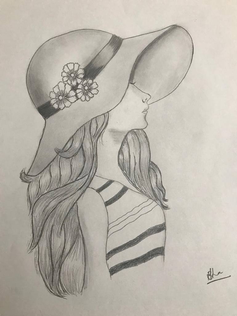 Girl with mask drawing, How to draw a girl wearing a hat