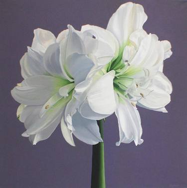 Amaryllis Flower Painting White Flower Statement Painting thumb