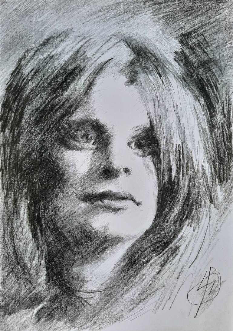 Original Portraiture People Drawing by Jenő Dienes