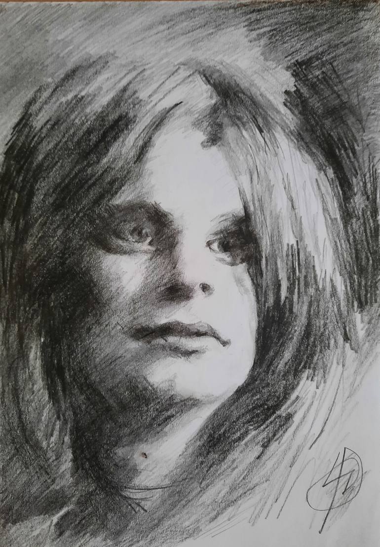 Original Portraiture People Drawing by Jenő Dienes