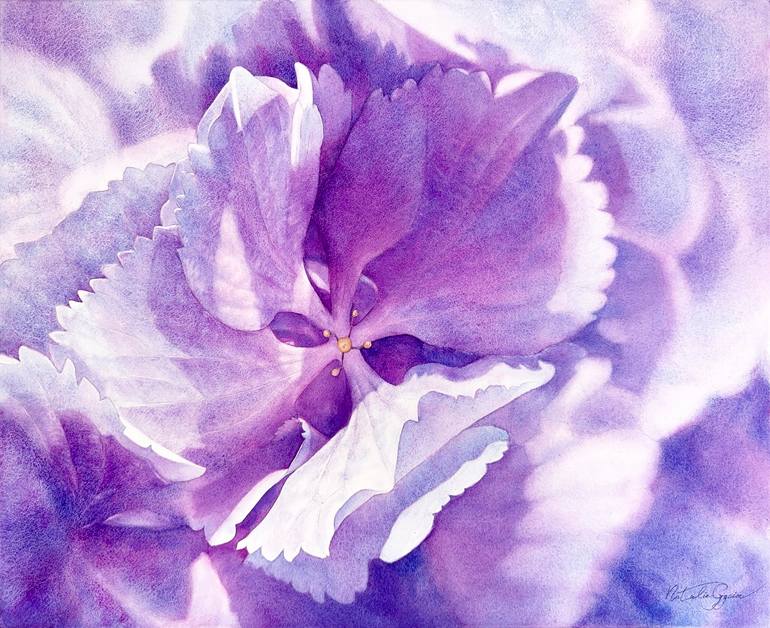 Purple hydrangea in the sunlight. Folded in Light. Painting by