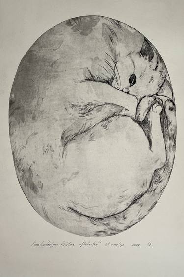 Cat "Protected" monotype engraving thumb