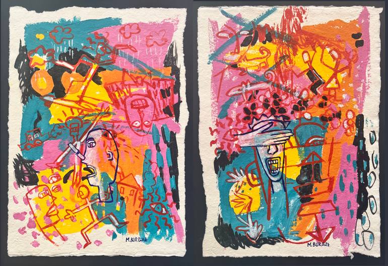 Original Pop Art Abstract Painting by Maria Burgaz