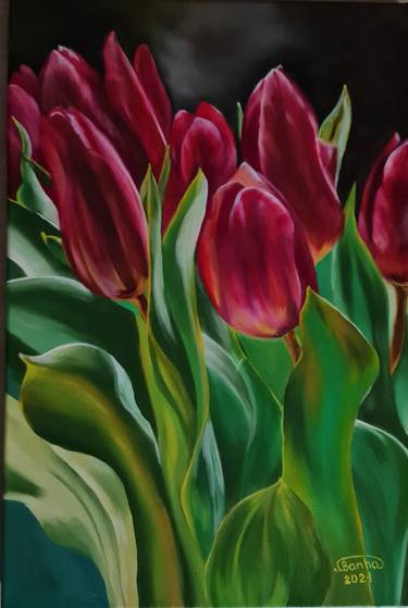 "Red Tulips", oil painting on panel thumb