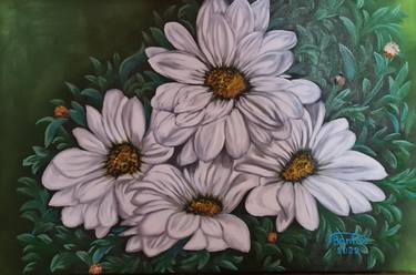"Daisy flowers", oil on panel thumb