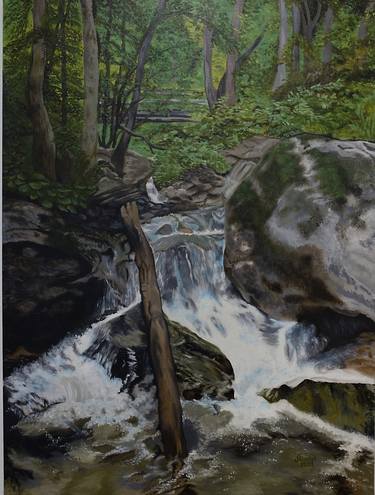 "Mountain stream in the Alps" painting, oil painting on panel thumb