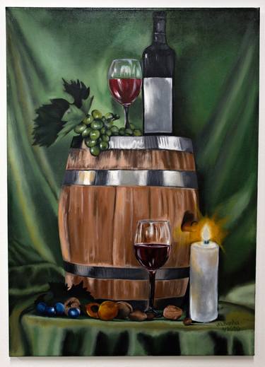 hand painted still life painting "Cask of Wine" thumb