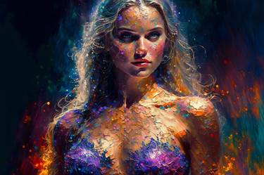 Color Explosion, Girl in Watercolor, Digital Modern. thumb