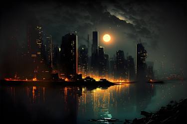 Night City - Reflection, Digital Modern, Impressionism thumb