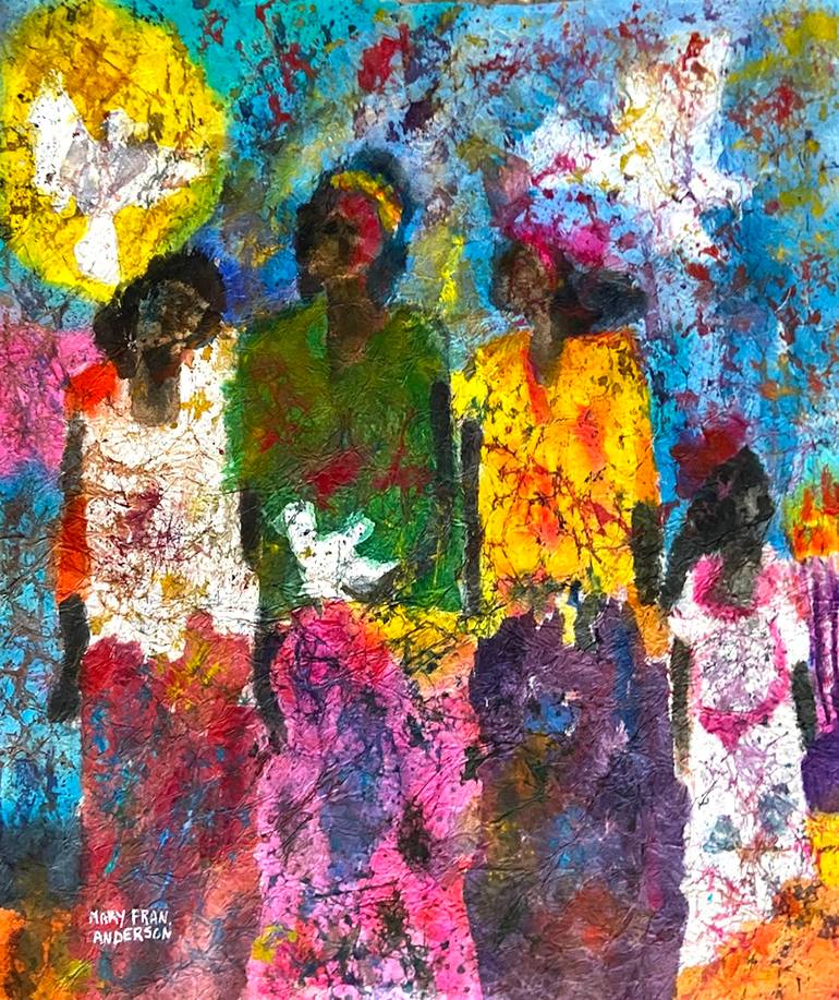 Original People Painting by Mary Fran Anderson | Abstract Art on Paper | The Matriarch's and the Little Girl