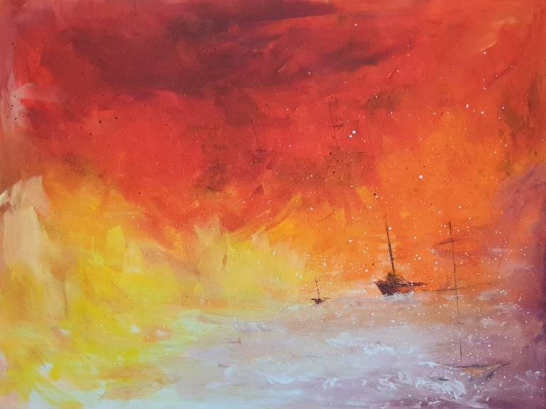 Original Abstract Expressionism Boat Paintings by Victoria GrăDinar