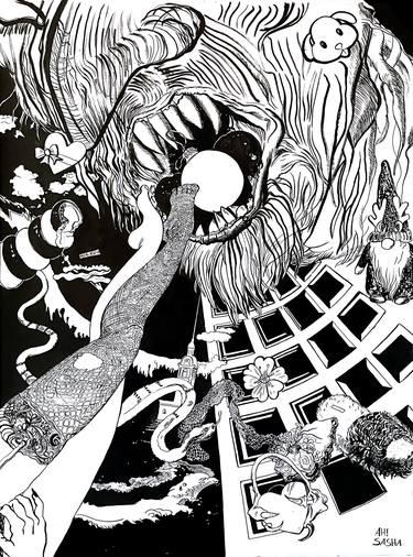 Original Black & White Fantasy Drawings by Ah Sasha