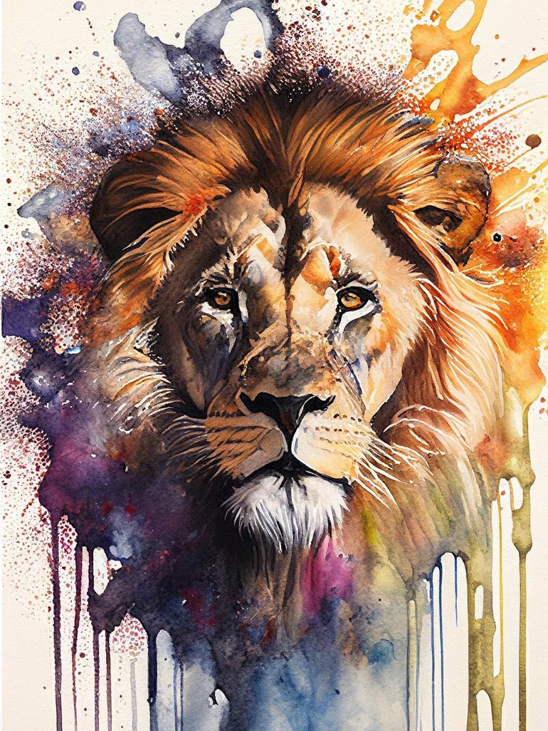 Classy watercolor Lion print by Olga Telnova