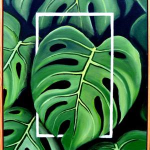 Monstera leaves oil painting