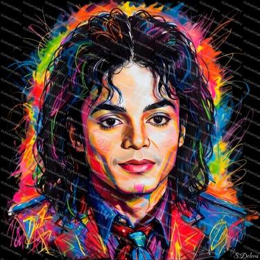 Portrait of Michael Jackson neon pop art style thumb