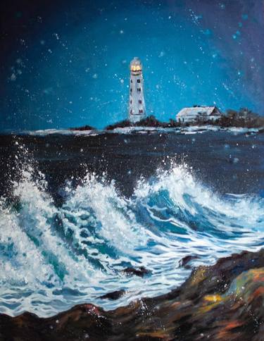 Lighthouse Seascape Painting thumb