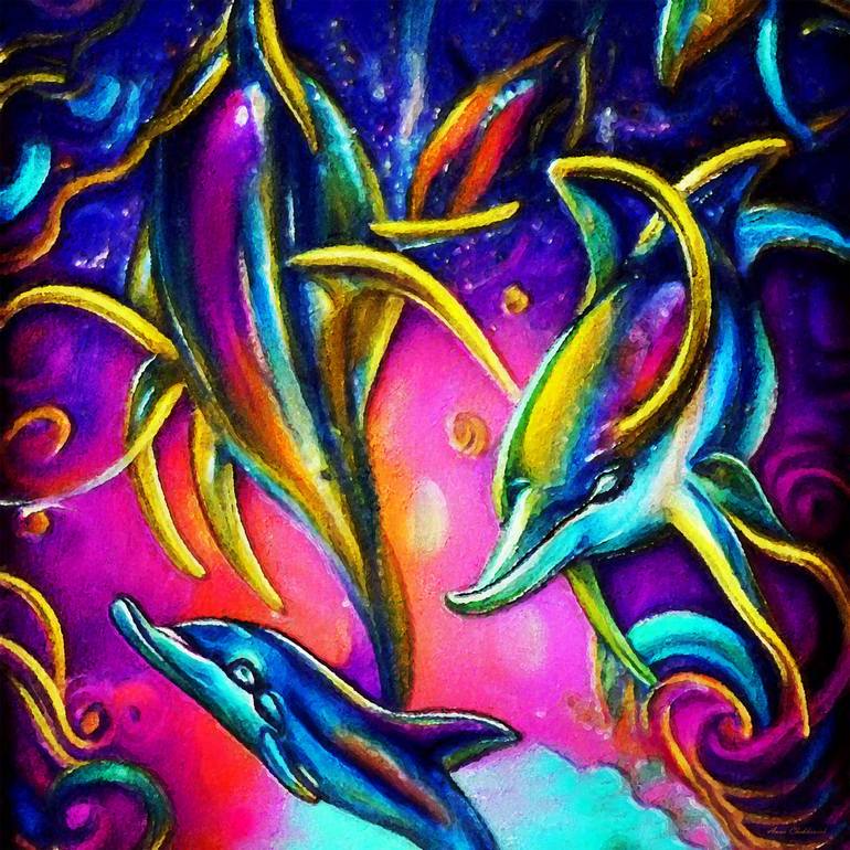 Dolphins play Art Print