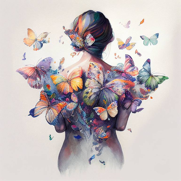 Illustration Watercolor Butterfly Woman Body #3