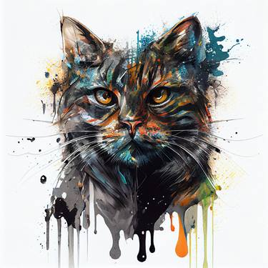 Print of Illustration Cats Mixed Media by Chromatic Fusion Studio