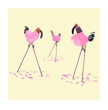 Saatchi Art Artist Carl Moore; Printmaking, “The Chickens Who Wanted to be Flamingos” #art