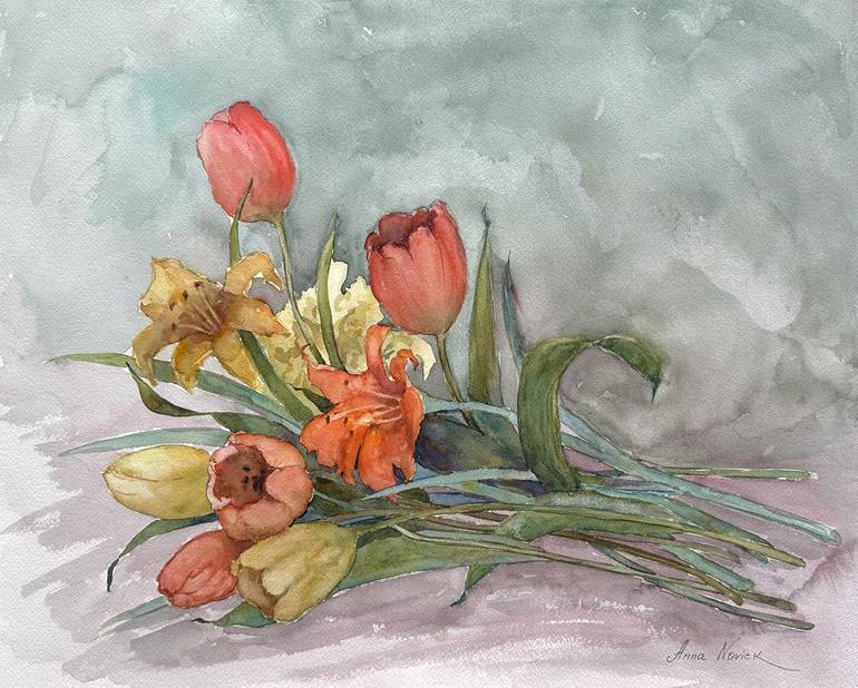 Original Floral Painting by Anna Novick