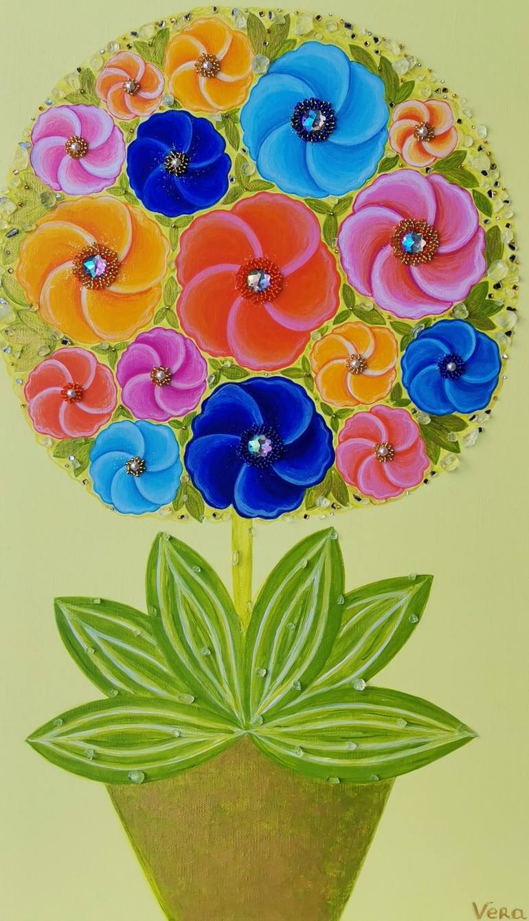 Original 3d Sculpture Floral Painting by Vera Udalova
