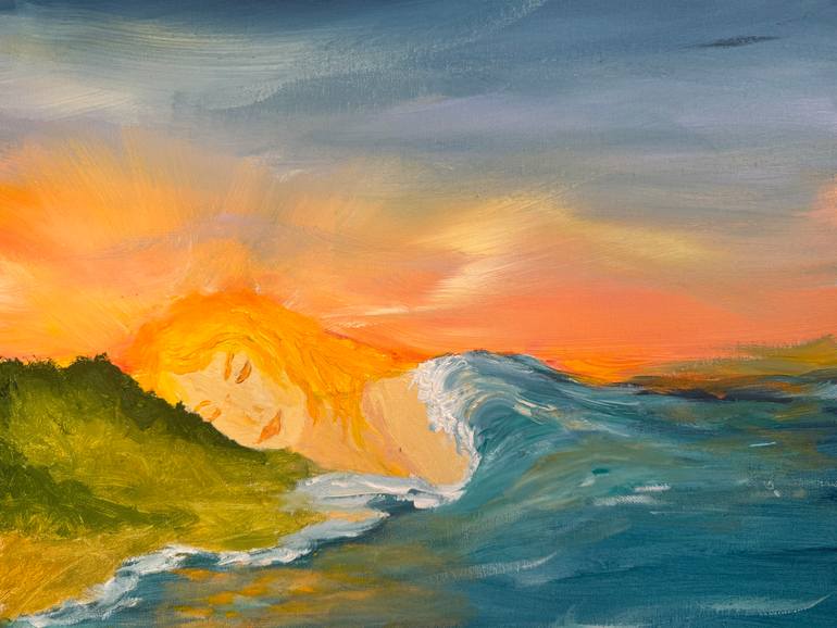 Original Sunset Painting by Oleksandra Horscroft | Expressionism Art on Canvas | Where the Sea Dreams