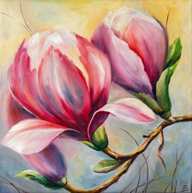 Pink Beauty. Blooming Magnolia Oil Painting thumb