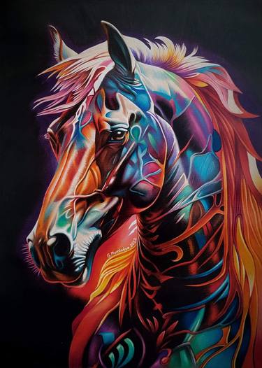 Original Fine Art Horse Drawings by Gigi Mumladze