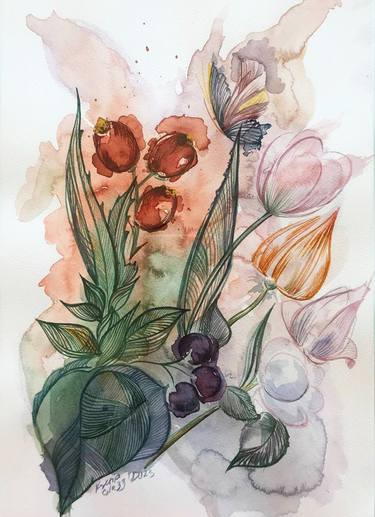 Original Expressionism Botanic Paintings by Kseniia Glazz
