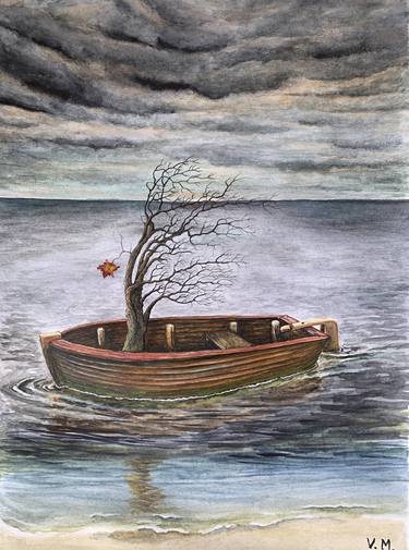 Original Surrealism Boat Painting by Volodymyr Moldavskyi